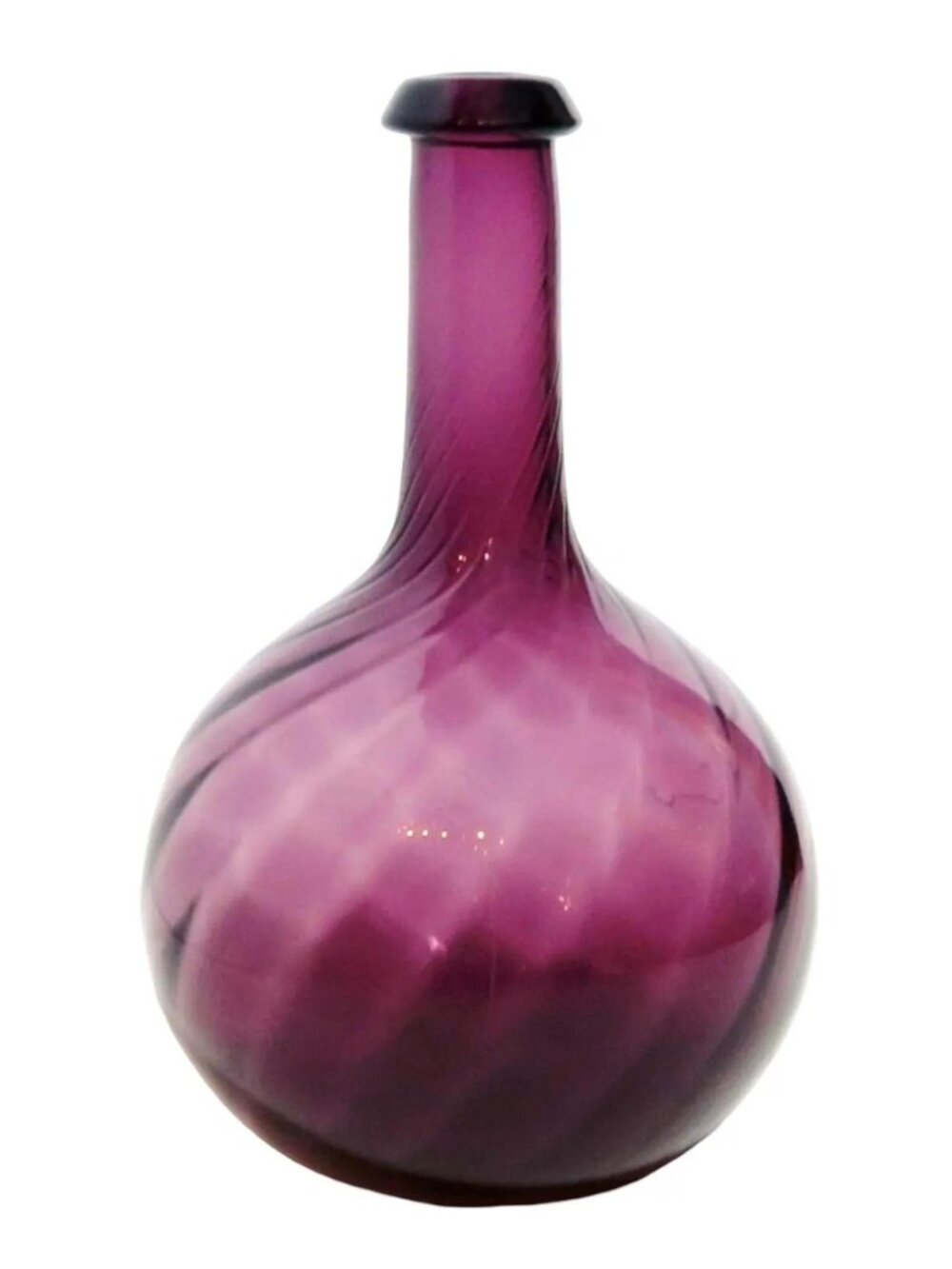 Vintage Hand Blown Purple Plum Art Glass Swirl Demijohn Style Bottle